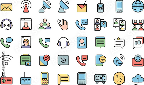 Colorful communication icons depicting various methods for digital information exchange