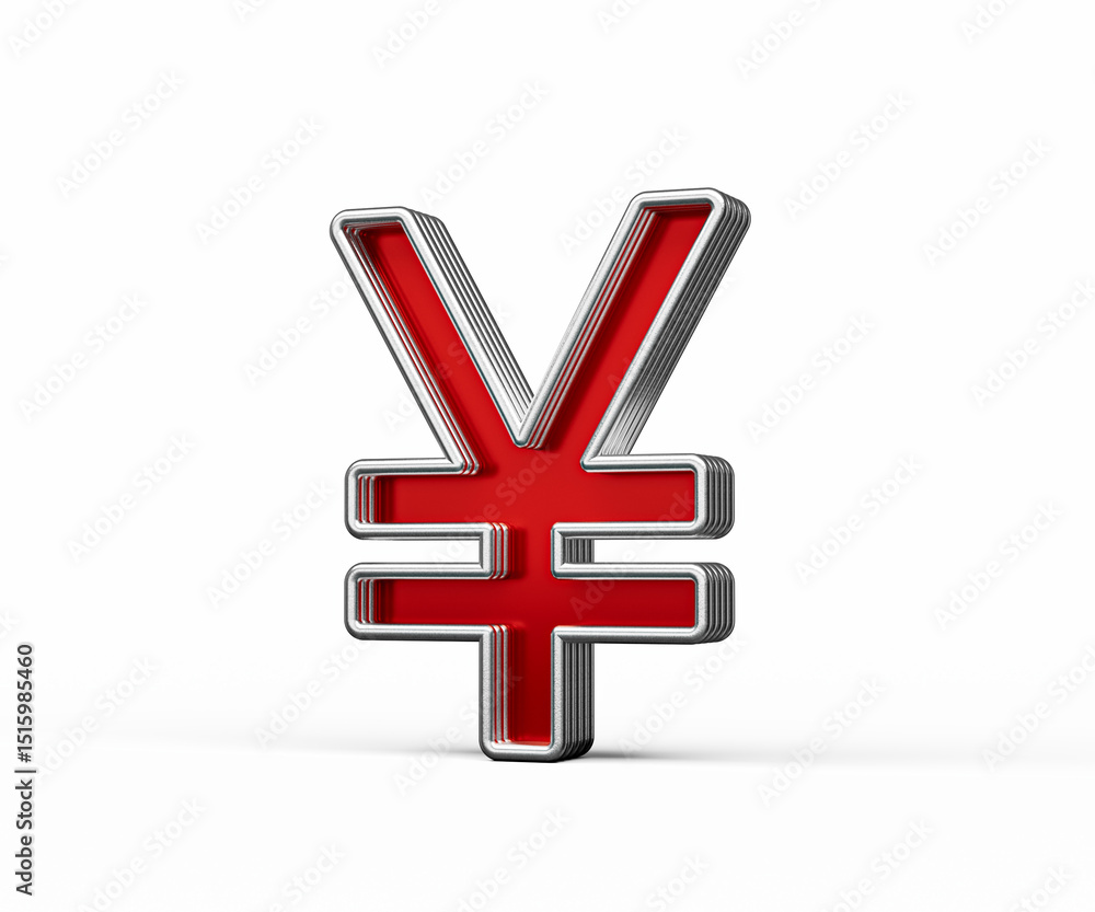 Vibrant Red Japanese Yen Currency Symbol With Metal Gleam And Beveled Edges 3D Illustration Vibrant Red Japanese Yen Currency Symbol With Metal Gleam And Beveled Edges 3D Illustration