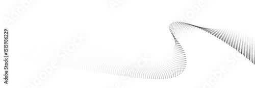 Flowing dot particles wave pattern halftone black gradient smooth curve shape isolated on transparent background. Vector in concept of technology, science, music, modern.