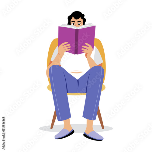 Flat style illustration showing a reading character