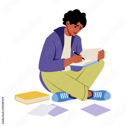 Flat style illustration showing a character casually scribbling thoughts