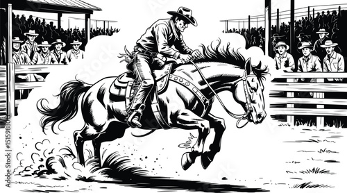 Horse and rider silhouette vector illustration of equestrian riding on horseback in black and white style