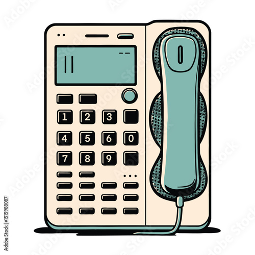 Telephone Illustration, Subject: Classic Phone Design, Location: Digital Art, Content Type: Vector Graphic, Environment: Retro Style, Viewpoint: Front