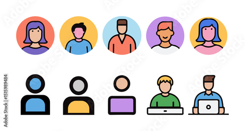 Colorful Avatar and Profile Icon Set – User Interface People Illustrations.