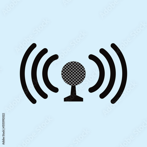 Microphone icon with wifi signal. Symbol of digital and cloud-connected press and broadcasting networks. Freedom of the press in various networks