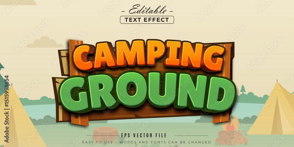 Foto Sign of camping ground, editable text effect.