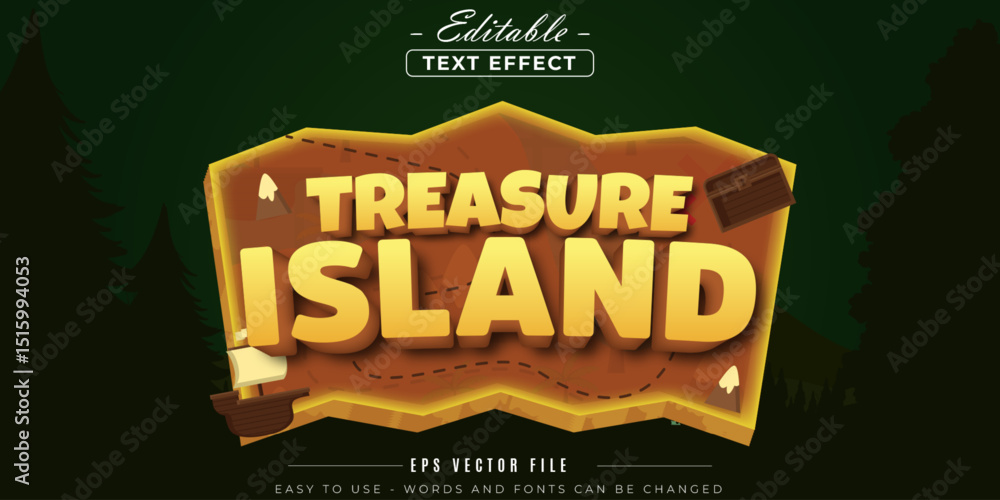 Εκτύπωση καμβά Treasure island adventure, editable text effect.