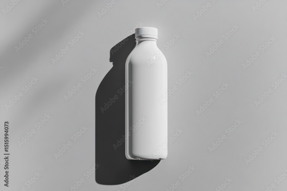 White plastic bottle, light gray background, strong shadows White plastic bottle, light gray background, strong shadows