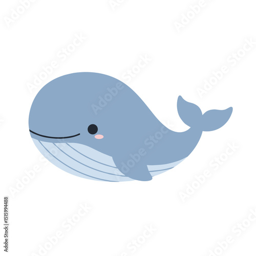 Cute whale illustration featuring a simple design and pastel blue color scheme on a white background