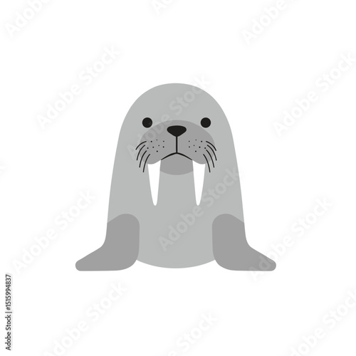 Cartoon walrus with large tusks and expressive eyes against a plain background