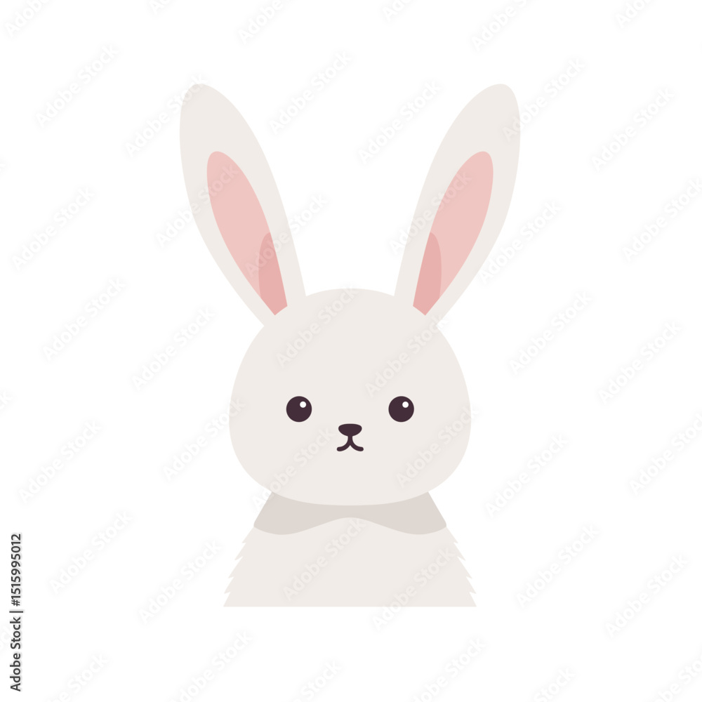 Adorable cartoon rabbit head with long ears and simple facial features on a white background Adorable cartoon rabbit head with long ears and simple facial features on a white background
