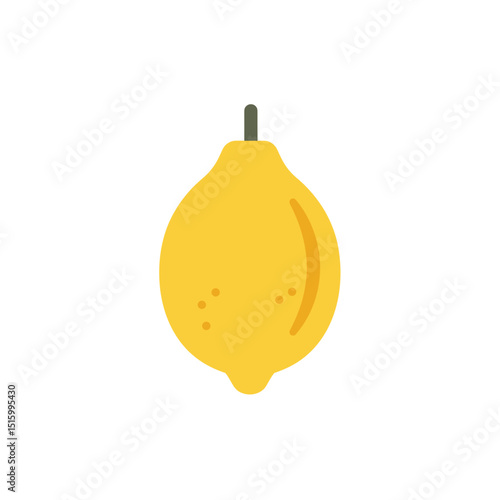 A vibrant yellow pear with a green stem set against a clean white background