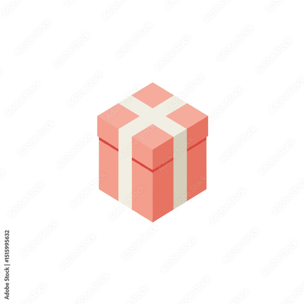 Isometric view of a pink gift box with white ribbon, presented on a plain white background Isometric view of a pink gift box with white ribbon, presented on a plain white background