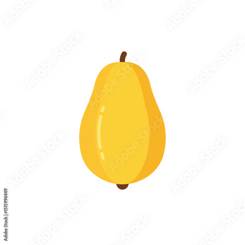 Simple golden pear illustration with a brown stem, isolated on a white background