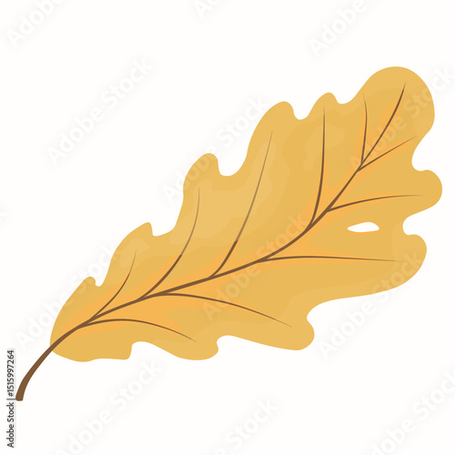 Yellow oak leaf hand-drawn element. Vector Stock Illustration. Isolated on white background. Autumn plants.