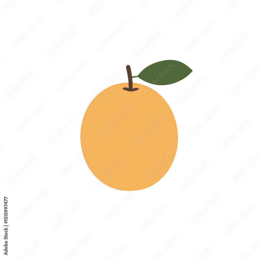 Obraz premium A vibrant orange fruit with a green leaf on a plain white background, ideal for food-related themes