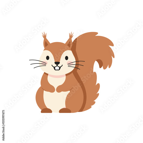 Cartoon illustration of a cute squirrel with a bushy tail on a white background