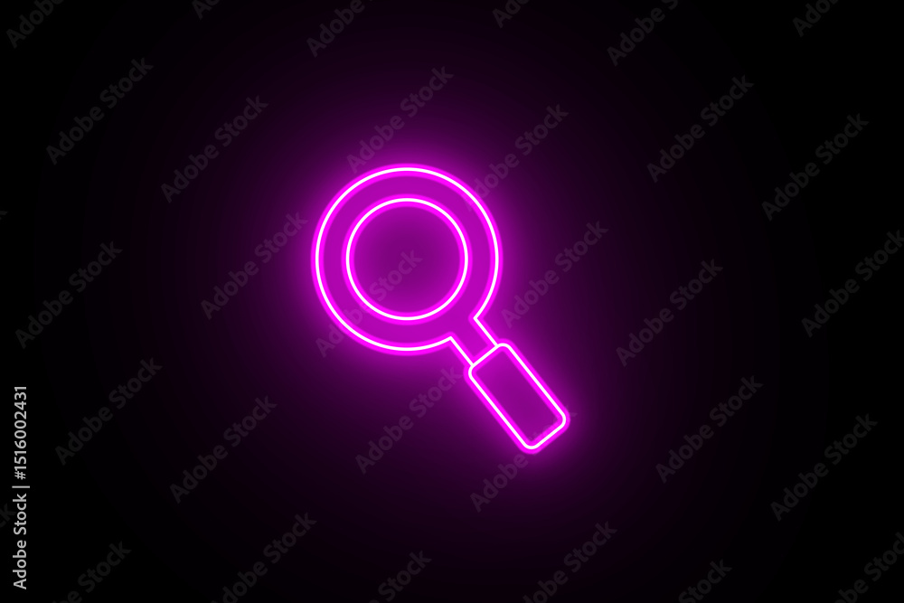Neon Search magnifying glass icon on black background. Neon search glyph icon. Bright Magnifier sign. Search symbol. Magnifier and loupe icon. Purple Color symbol. Neon Search magnifying glass icon on black background. Neon search glyph icon. Bright Magnifier sign. Search symbol. Magnifier and loupe icon. Purple Color symbol.