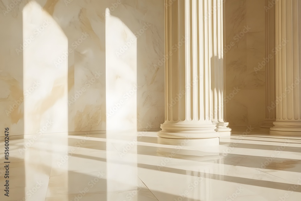 Fototapeta premium Sunlit Marble Hallway with Classical Columns