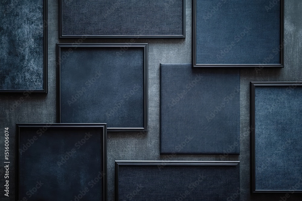 Fototapeta premium Assorted dark blue frames on a gray surface