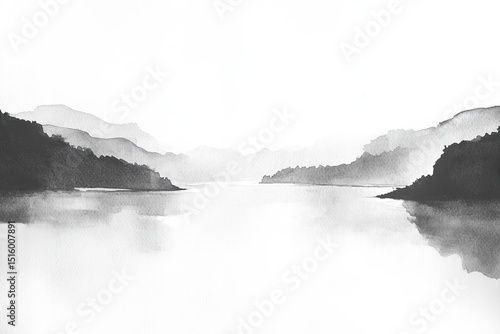 Misty Mountain Lake Scenery