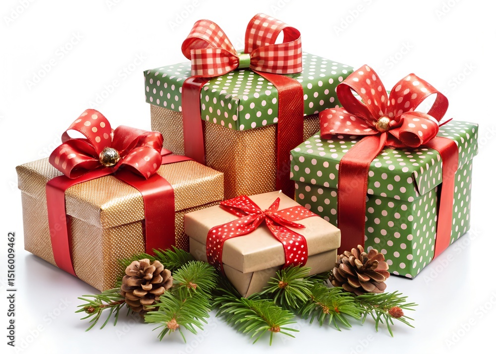 Obraz premium Christmas Gift Box with Red Ribbon Isolated on White Background