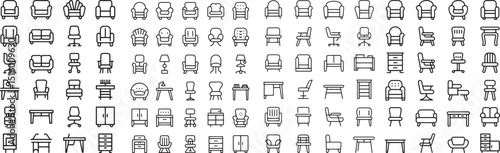 Furniture Icons A Comprehensive Collection of Chairs, Sofas, and Tables Icon Vector Illustration