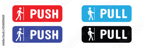 Set of pull or push door signs. Vector push and pull icon sticker design concept. Vector Illustration . EPS 10 . 