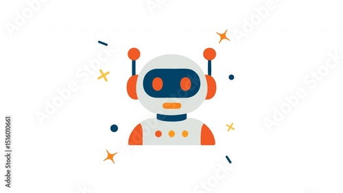 A cartoonstyle robot with a white head orange accents and dark blue eyes looping animation