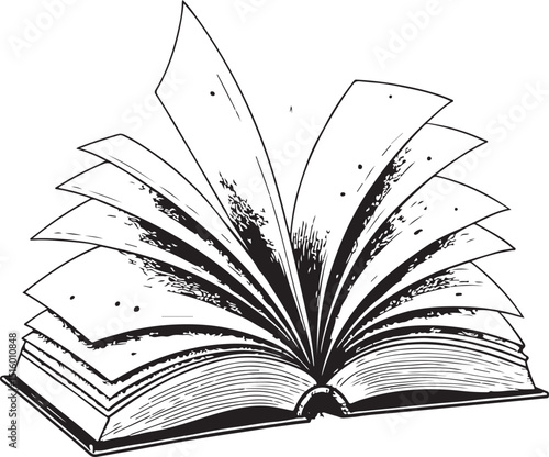 Hand-Drawn Open Book Vector - Classic Literary and Educational Illustration