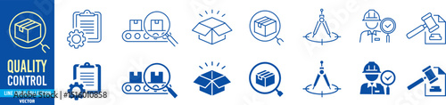 Quality control icon set. Editable stroke vector icons collection illustration.