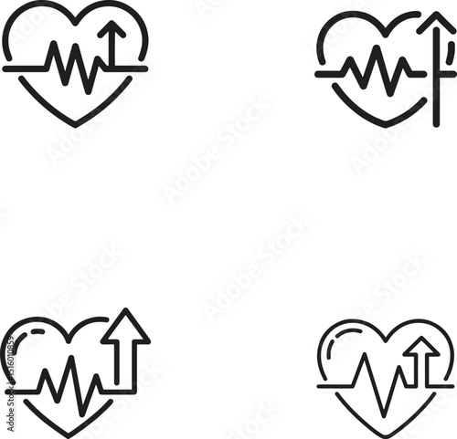 high blood pressure line icons set. hypertension, heart health, medical condition, health care vector illustration