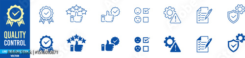 Quality control icon set. Editable stroke vector icons collection illustration.