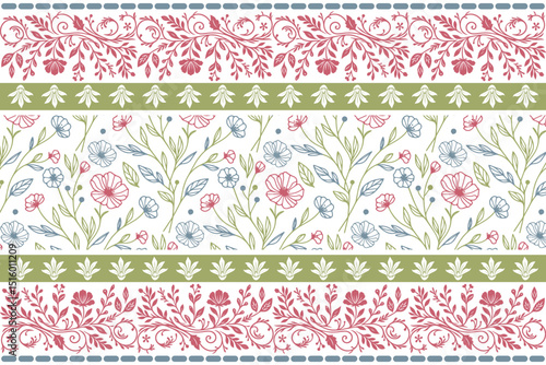 One line flower pattern.Seamless sketch texture.Modern botanical border design.Fashion textile art.Hand drawn floral elements

