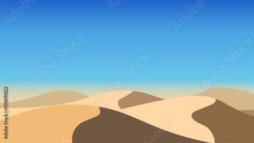 Desert landscape with sand dunes under bright blue sky
