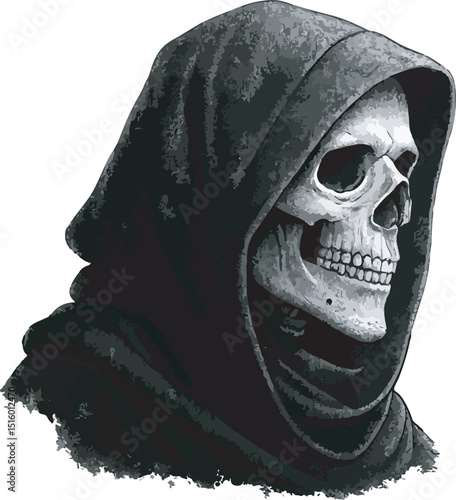 Hooded Figure in Dark Cloak - Mysterious Gothic Vector Illustration