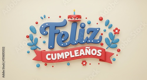 Playful 3D Rendered Feliz Cumpleanos Birthday Celebration Card Festive Elements Design