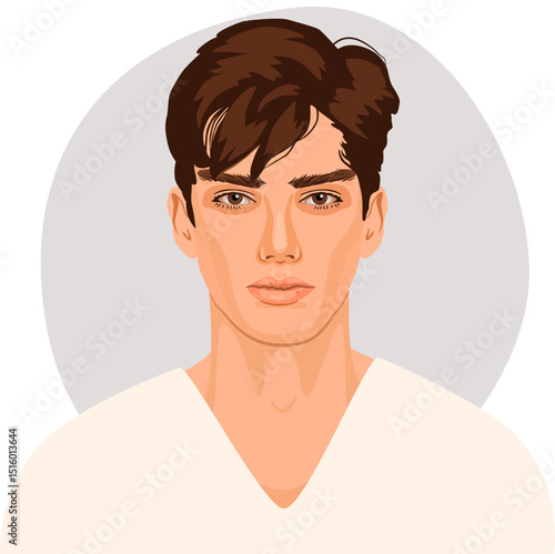 Detailed portrait of handsome brunet man. Attractive male vector avatar.
