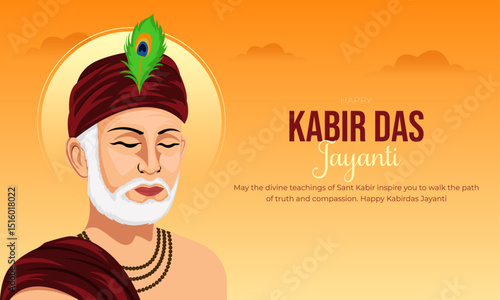 Happy kabirdas jayanti post and greeting card design. Celebrating Birthday of Indian Poet Sant Kabir Das Creative Flyer vector Illustration
