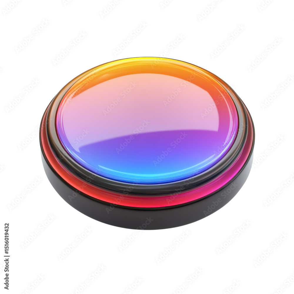 Fototapeta premium Glossy 3D button with rainbow gradient in modern design circular shape metallic rim smooth and on transparent background