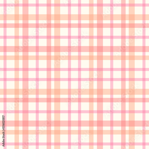 Seamless plaid pattern with intersecting lines in pastel pink and beige tones on creamy white background