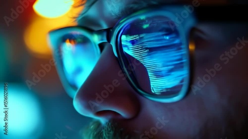 Wallpaper Mural Focused programmer analyzing code reflections on glasses in cyber environment Torontodigital.ca