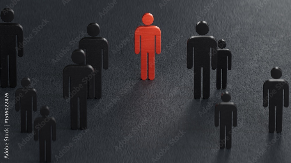 Wooden figure standing with team to show influence and empowerment. Concept of business leadership for leader team.3D rendering on black background. Wooden figure standing with team to show influence and empowerment. Concept of business leadership for leader team.3D rendering on black background.