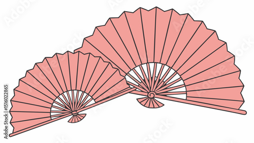 Vector Two pink coral colored tissue paper fans create charming decorative element