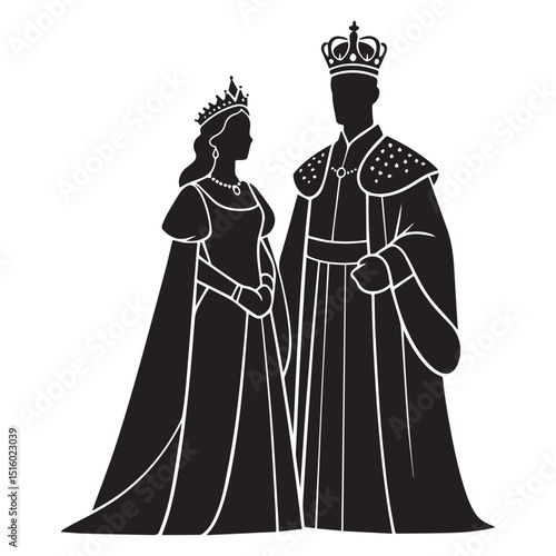 King And Queen Silhouette Illustration Silhouette white background. 