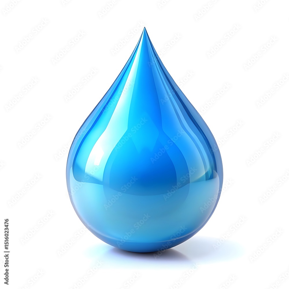 A single, glossy blue water drop isolated on white background, showcasing its smooth surface and pure, clean form in a simple, abstract design element A single, glossy blue water drop isolated on white background, showcasing its smooth surface and pure, clean form in a simple, abstract design element