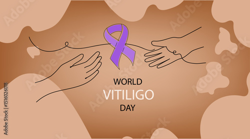 world vitiligo day banner, line art vector illustration. two vitiligo skin hands isolated on white background.