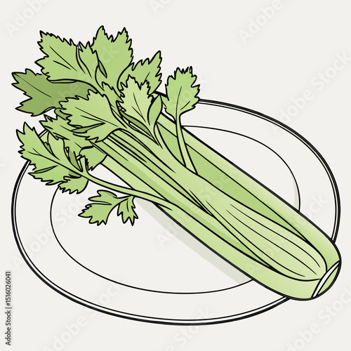 Vector illustration of celery that lies on a plate