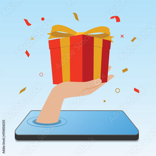 Surprise red gift box special give away package reward online presents, digital gift