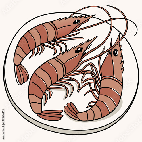 Vector illustration of tiger prawns lying on a plate